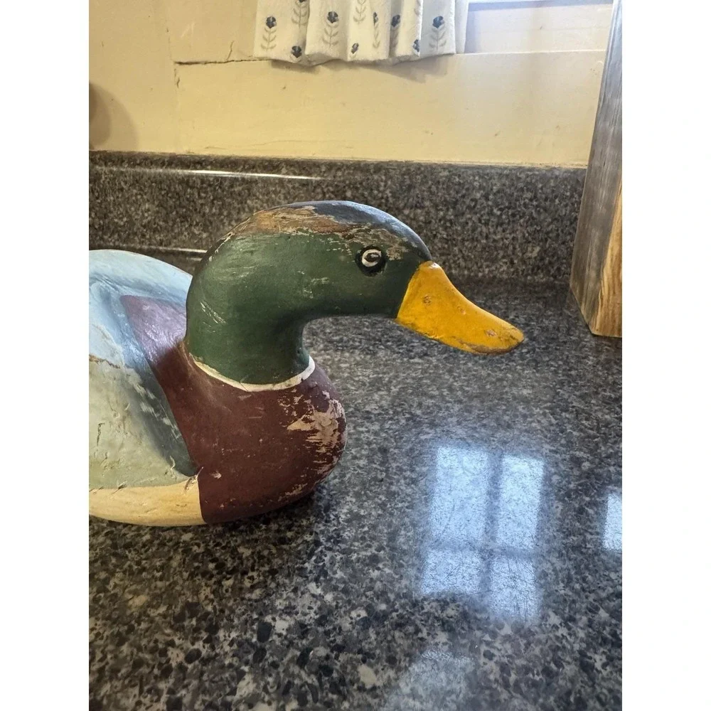 Vintage Wood Carved Painted Mallard Duck Decor